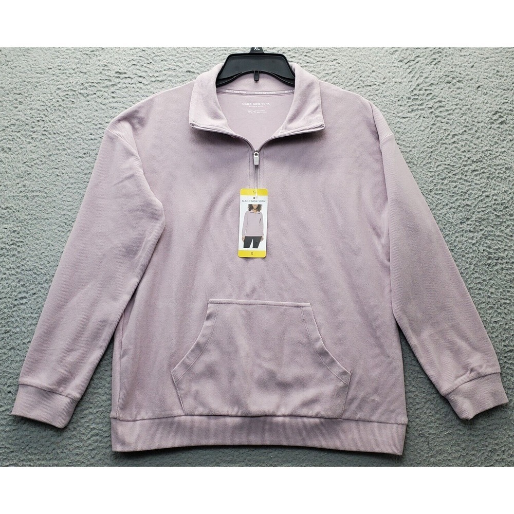 Marc New York Sweater Men Small Purple Super Soft Knit Pouch Pockets Quarter Zip